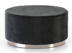 Pouf rond velours noir et métal argenté D 90 cm