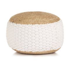 Pouf tissé/tricoté Jute Coton 50 x 35 cm Blanc