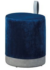 Pouf velours bleu avec lanière en simili cuir Ocea