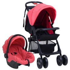 Poussette pour bébé 3-en-1 Rouge et noir Acier