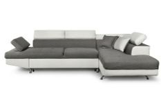 Canapé d'angle droit convertible tissu gris et simili blanc Mio 275 cm