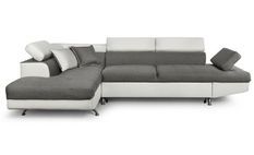 Canapé d'angle gauche convertible avec appuis têtes tissu gris et simili blanc Mio 275 cm