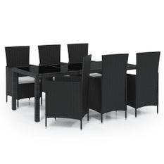 Salon d'extérieur 7 pcs avec coussins Résine tressée Noir 6