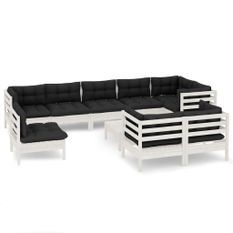 Salon de jardin 10 pcs avec coussins Blanc Bois de pin massif 2