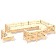 Salon de jardin 10 pcs avec coussins crème Bois de pin solide 5