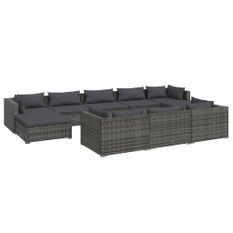 Salon de jardin 10 pcs avec coussins Gris Résine tressée 4