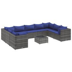Salon de jardin 10 pcs avec coussins Gris Résine tressée