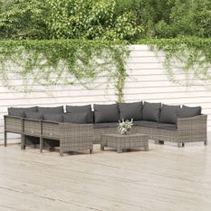 Salon de jardin 10 pcs avec coussins Gris Résine tressée
