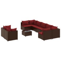 Salon de jardin 10 pcs avec coussins marron résine tressée