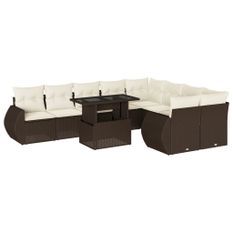 Salon de jardin 10 pcs avec coussins marron résine tressée