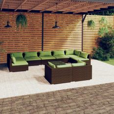Salon de jardin 10 pcs avec coussins Marron Résine tressée