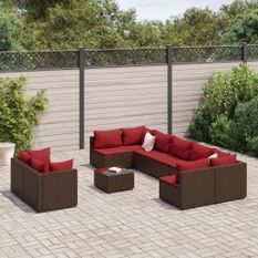 Salon de jardin 10 pcs avec coussins marron résine tressée