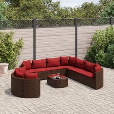 Salon de jardin 10 pcs avec coussins marron résine tressée