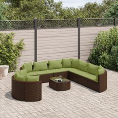 Salon de jardin 10 pcs avec coussins marron résine tressée