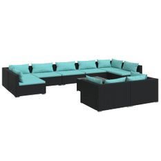 Salon de jardin 10 pcs avec coussins Noir Résine tressée 11