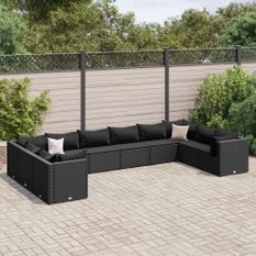 Salon de jardin 10 pcs avec coussins noir résine tressée
