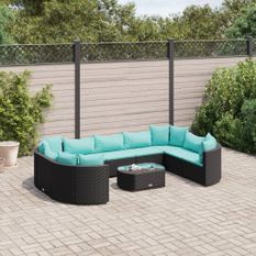 Salon de jardin 10 pcs avec coussins noir résine tressée