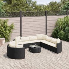 Salon de jardin 10 pcs avec coussins noir résine tressée