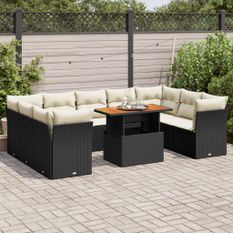 Salon de jardin 10 pcs avec coussins noir résine tressée