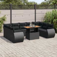 Salon de jardin 10 pcs avec coussins noir résine tressée