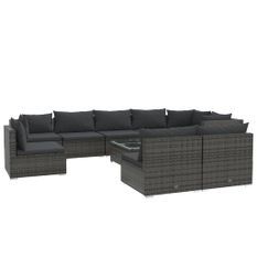 Salon de jardin 10 pcs avec coussins Résine tressée Gris