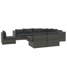 Salon de jardin 10 pcs avec coussins Résine tressée Gris 8
