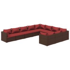 Salon de jardin 10 pcs avec coussins Résine tressée Marron 9