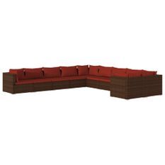 Salon de jardin 10 pcs avec coussins Résine tressée Marron