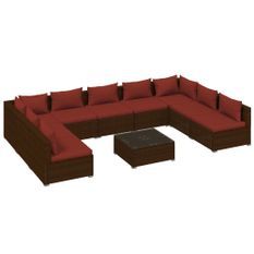 Salon de jardin 10 pcs avec coussins Résine tressée Marron 7