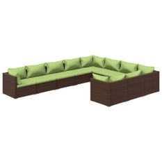 Salon de jardin 10 pcs avec coussins Résine tressée Marron 17