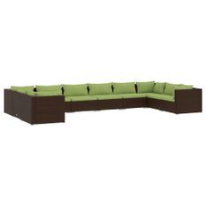 Salon de jardin 10 pcs avec coussins Résine tressée Marron 5