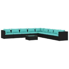 Salon de jardin 10 pcs avec coussins Résine tressée Noir 5