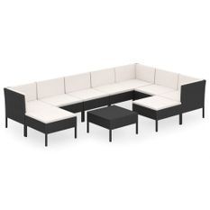 Salon de jardin 10 pcs avec coussins Résine tressée Noir 47