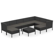 Salon de jardin 10 pcs avec coussins Résine tressée Noir 46