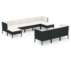 Salon de jardin 10 pcs avec coussins Résine tressée Noir 42