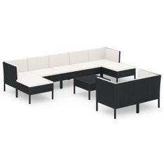 Salon de jardin 10 pcs avec coussins Résine tressée Noir 39