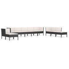 Salon de jardin 10 pcs avec coussins Résine tressée Noir 29