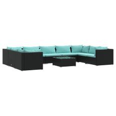 Salon de jardin 10 pcs avec coussins Résine tressée Noir 16