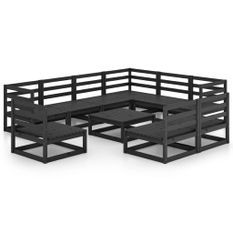 Salon de jardin 10 pcs Noir Bois de pin massif 5