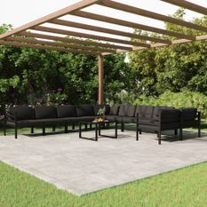 Salon de jardin 11 pcs avec coussins Aluminium Anthracite