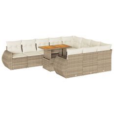 Salon de jardin 11 pcs avec coussins beige résine tressée