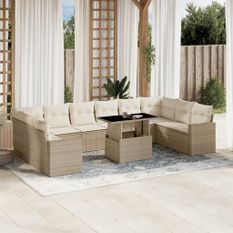 Salon de jardin 11 pcs avec coussins beige résine tressée