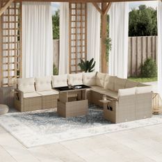 Salon de jardin 11 pcs avec coussins beige résine tressée