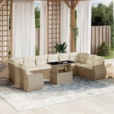 Salon de jardin 11 pcs avec coussins beige résine tressée