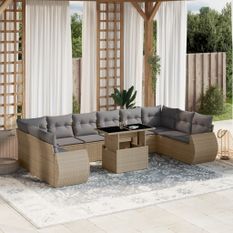 Salon de jardin 11 pcs avec coussins beige résine tressée