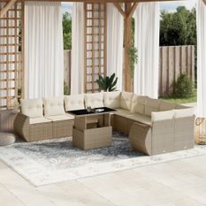 Salon de jardin 11 pcs avec coussins beige résine tressée