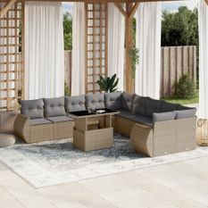 Salon de jardin 11 pcs avec coussins beige résine tressée