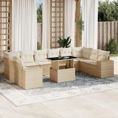 Salon de jardin 11 pcs avec coussins beige résine tressée