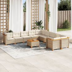 Salon de jardin 11 pcs avec coussins beige résine tressée