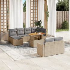 Salon de jardin 11 pcs avec coussins beige résine tressée